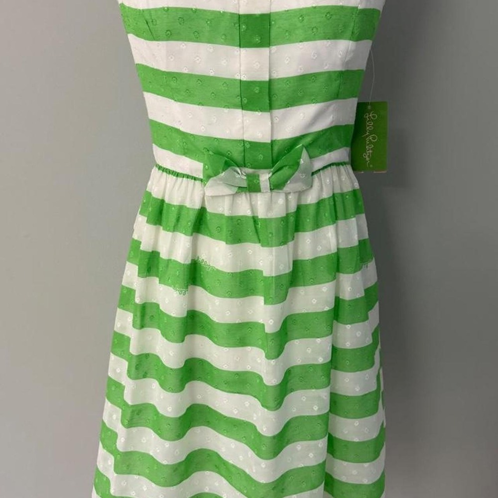 Lilly Pulitzer Antonia Dress Green White Stipe Sleeveless Size 4 Resort NEW